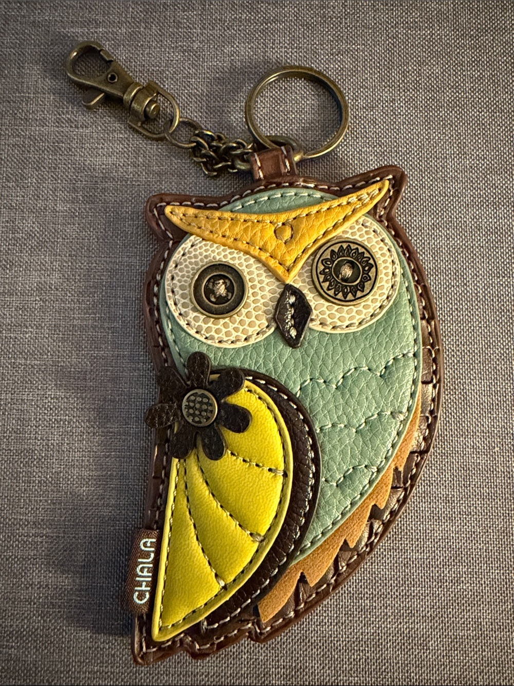 Chala Mint Green and Yellow Owl Key & Card Holder Keychain